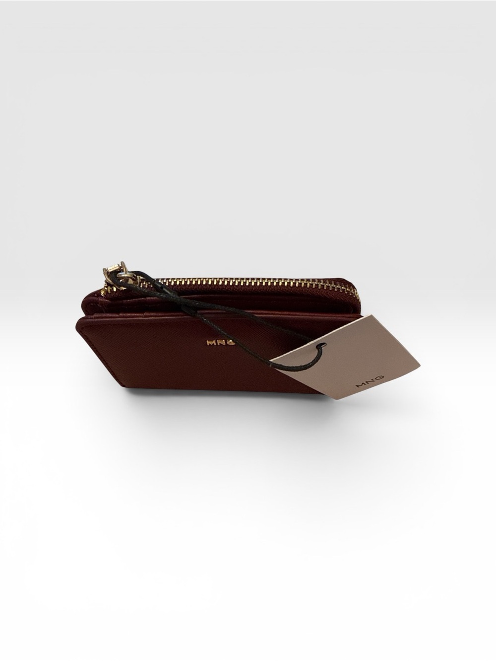 MNG Burgundy Saffiano Zip Wallet with Gold Logo - Picture 2 of 4